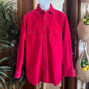 Vintage 90s LL Bean Chamois Shirt Tall 16/L | Red USA Made Heavy Cotton Workwear